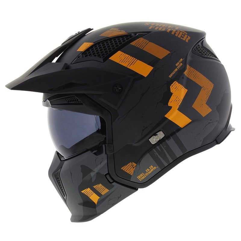 Otvorená prilba s maskou MT Streetfighter SV S Skull A12 sivo-oranžová