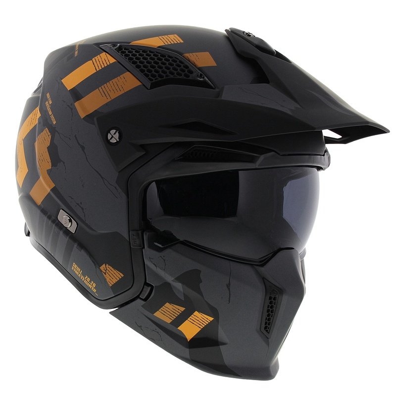 Otvorená prilba s maskou MT Streetfighter SV S Skull A12 sivo-oranžová