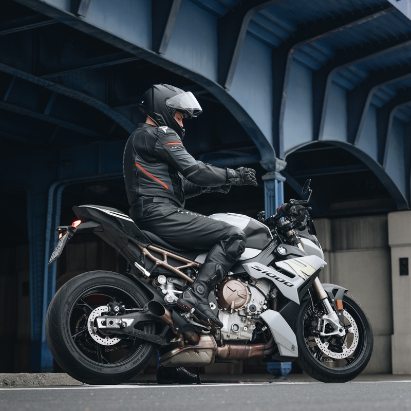 Kožená bunda na motocykel Rebelhorn Veloce čierno-fluorescenčno červená