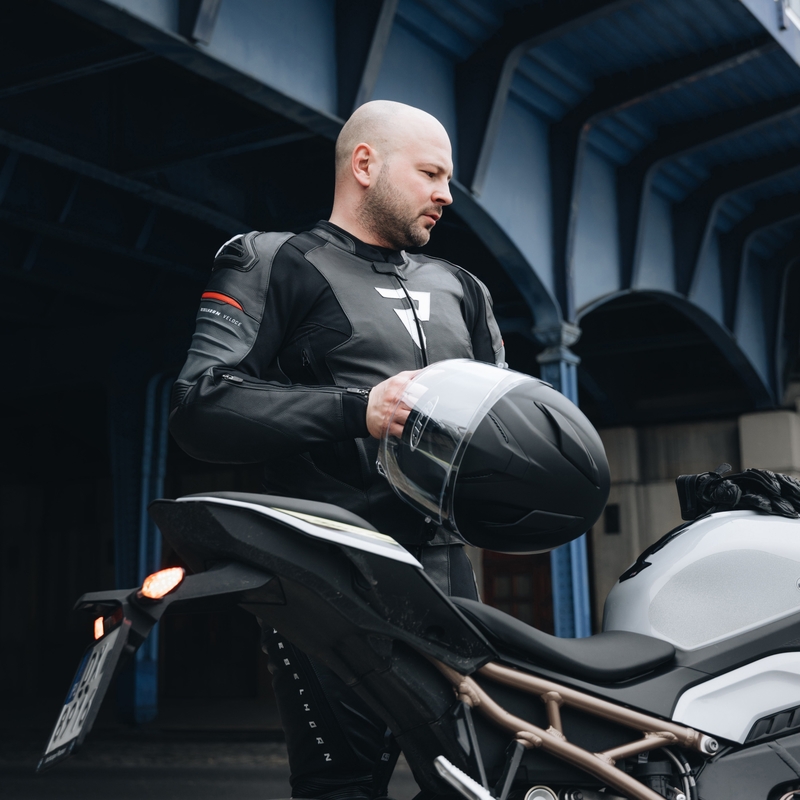 Kožená bunda na motocykel Rebelhorn Veloce čierno-fluorescenčno červená
