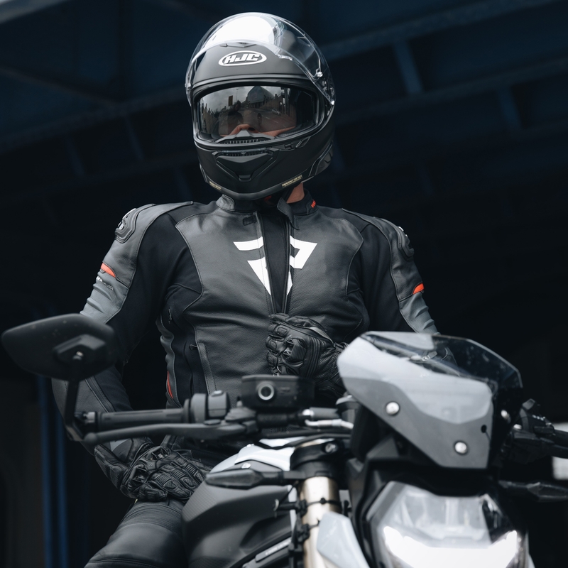 Kožená bunda na motocykel Rebelhorn Veloce čierno-fluorescenčno červená