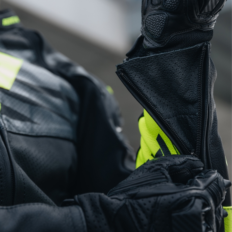 Kožená bunda na motocykel Rebelhorn Vandal čierno-fluorescenčno žltá výpredaj