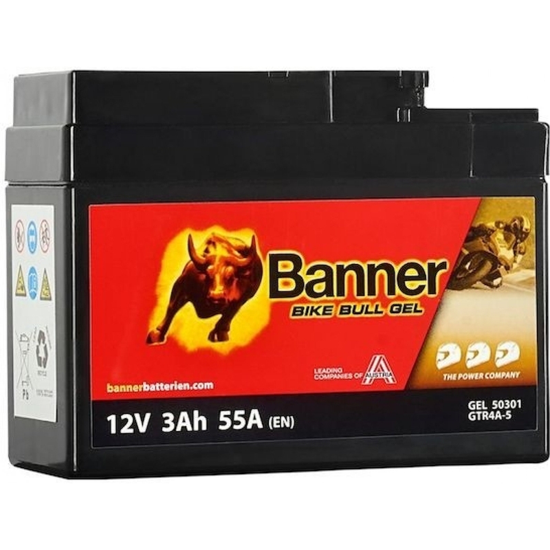 Gélová batéria Banner Bike Bull Gel 12V, YTR4A-BS, 3AH, 55A