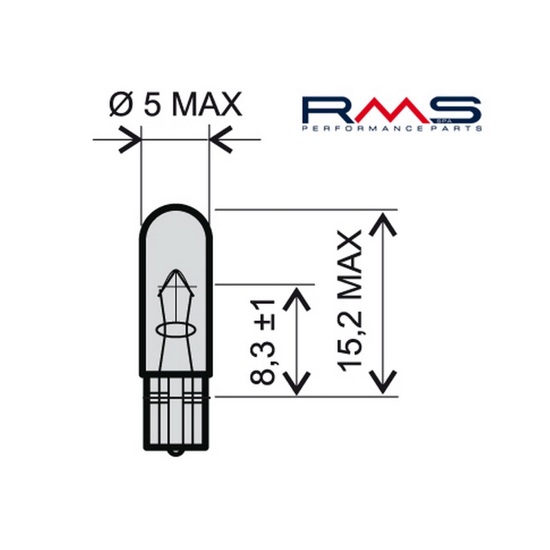 Žiarovka RMS 12V 2,3W, T5 biela
