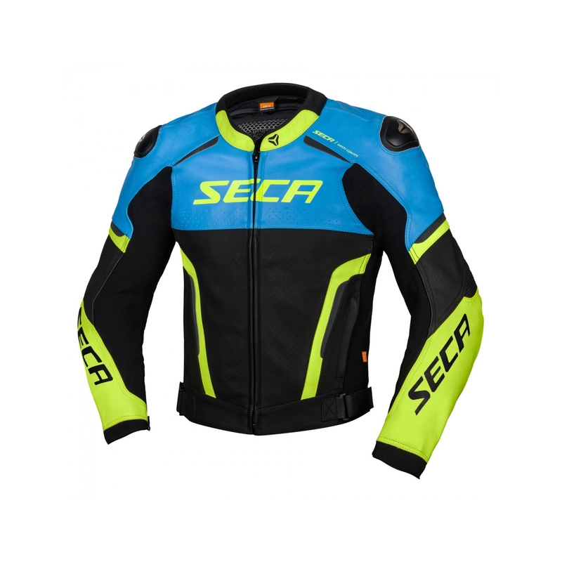 Kožená bunda na motocykel SECA Hooligan modro-fluo žltá výpredaj