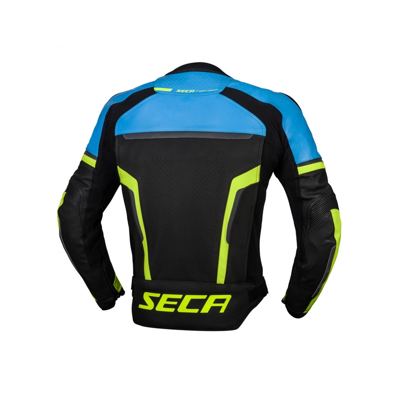 Kožená bunda na motocykel SECA Hooligan modro-fluo žltá výpredaj