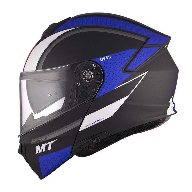 Odklápacia prilba na motocykel MT Genesis SV Cave A7 čierno-bielo-modrá matná