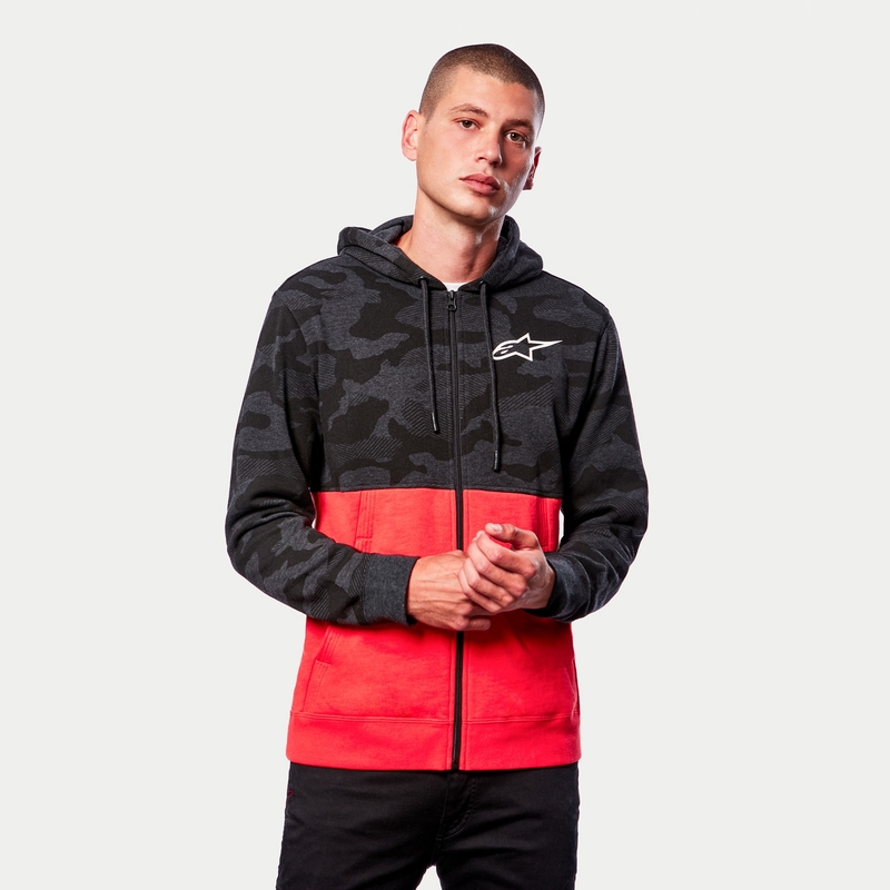 Mikina Alpinestars Camo Block Hoodie šedá camo-červená fluorescenčná