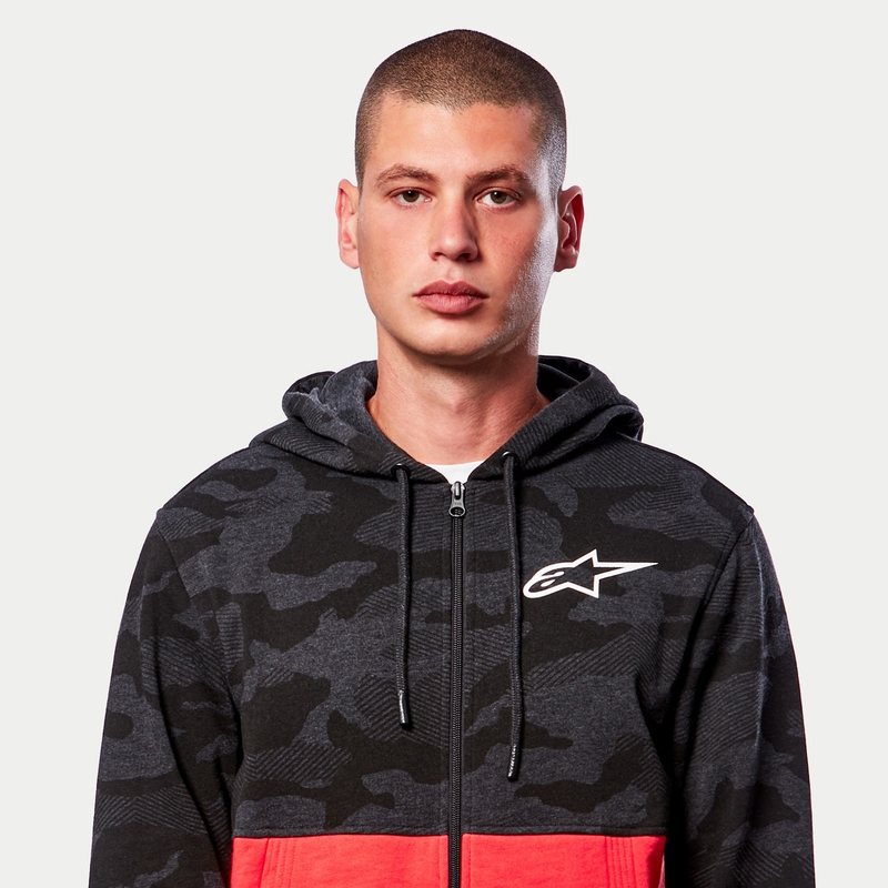 Mikina Alpinestars Camo Block Hoodie šedá camo-červená fluorescenčná