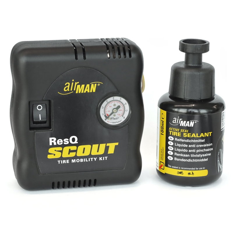 Opravná sada pneumatík AirMan ResQ Scout s kompresorom + náplň 100 ml