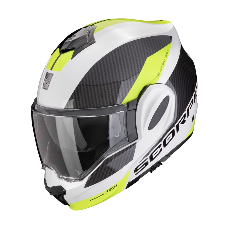 Preklápacia prilba na motocykel Scorpion EXO-TECH EVO TEAM bielo-fluorescenčno žltá výpredaj