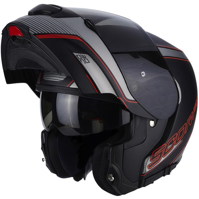 Moto prilba odklápacia Scorpion EXO-3000 čierna matná-červená výpredaj