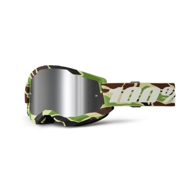 Motokrosové okuliare 100 % STRATA 2 New War Camo zelené (strieborné plexisklo)
