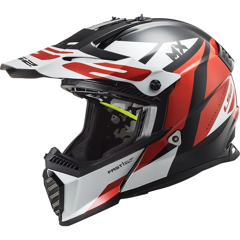 Detská motokrosová prilba LS2 MX437 FAST EVO MINI STRIKE čierno-bielo-červená