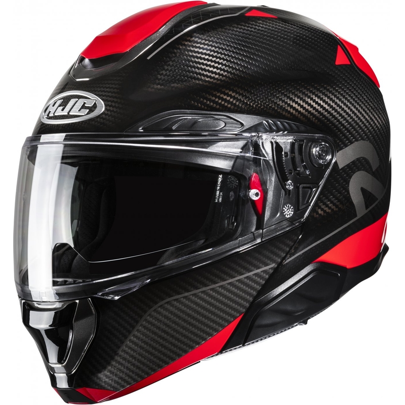 Odklápacia prilba na motocykel HJC RPHA 91 CARBON Noela MC1 čierno-červená