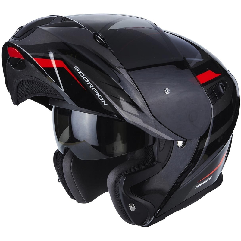 Moto prilba výklopná Scorpion EXO-920 Shuttle čierno-strieborno-červená výpredaj