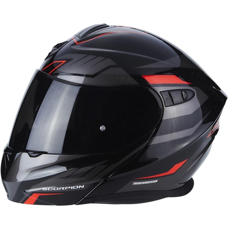Moto prilba výklopná Scorpion EXO-920 Shuttle čierno-strieborno-červená výpredaj