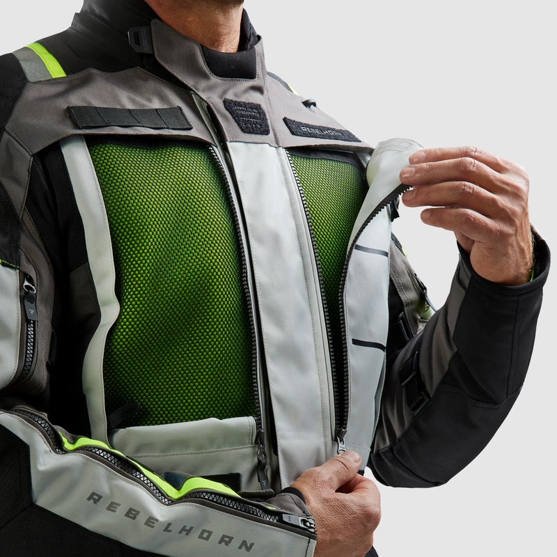 Bunda na motorku Rebelhorn Cubby V čierno-šedo-fluo žltá