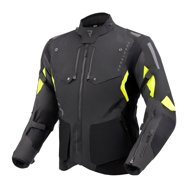 Bunda na motocykel Rebelhorn Hiker IV čierno-antracitovo-fluorescenčno žltá