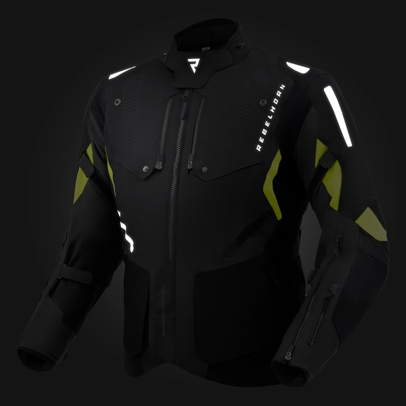 Bunda na motocykel Rebelhorn Hiker IV čierno-antracitovo-fluorescenčno žltá