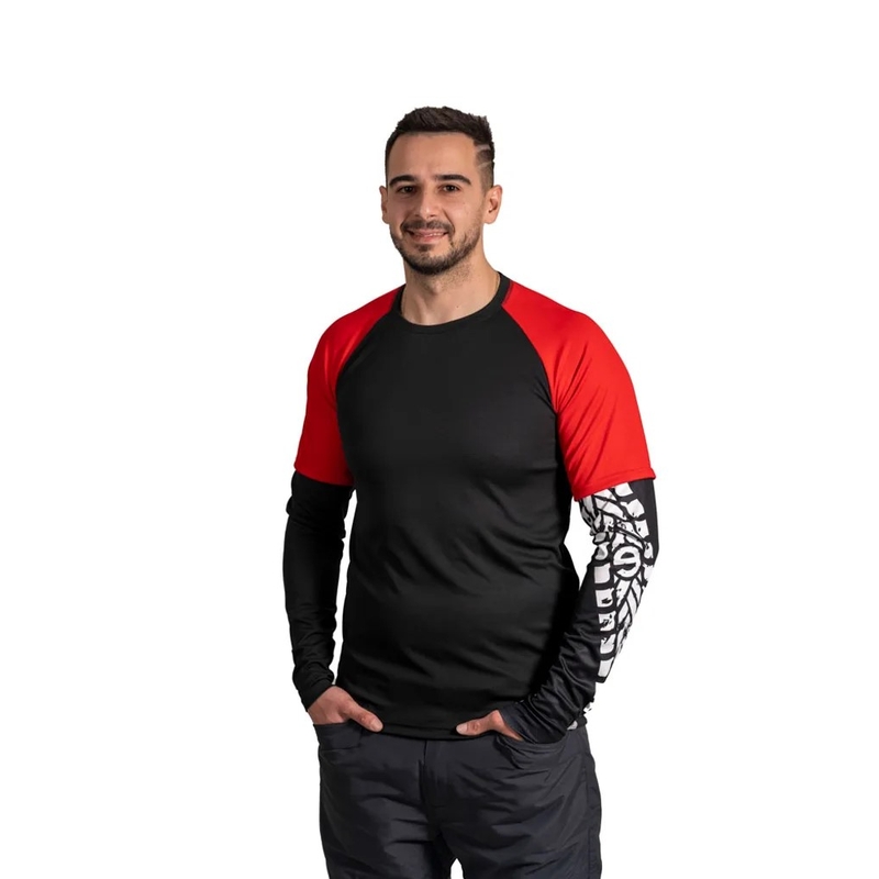 Pánske tričko nanosilver® TRACK - dlhý rukáv čierno-červené
