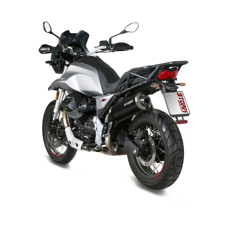 Koncovka výfuku STORM OVAL čierna nerezová oceľ pre MOTO GUZZI V 85 TT 850 / Travel 2019-2024