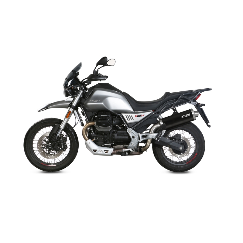 Koncovka výfuku STORM OVAL čierna nerezová oceľ pre MOTO GUZZI V 85 TT 850 / Travel 2019-2024