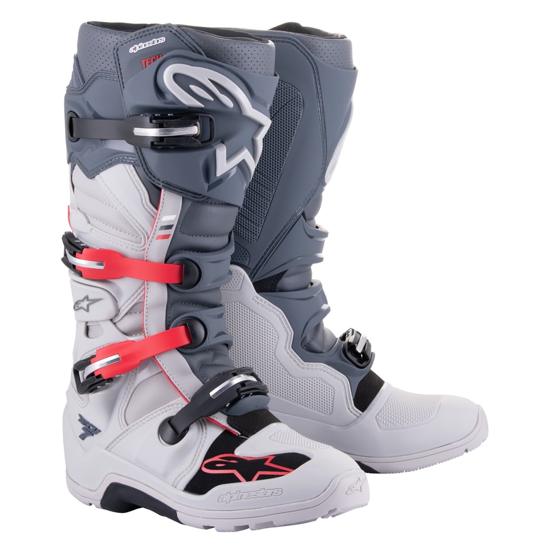 Čižmy na motocykel Alpinestars Tech 7 Enduro 2024 šedo-červeno fluorescenčno-čierne
