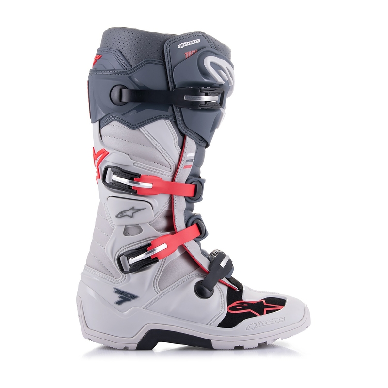 Čižmy na motocykel Alpinestars Tech 7 Enduro 2024 šedo-červeno fluorescenčno-čierne