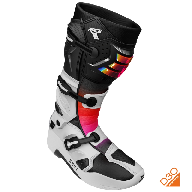 Motokrosové topánky Shot Race 8 Holographic bielo-čierno-ružové