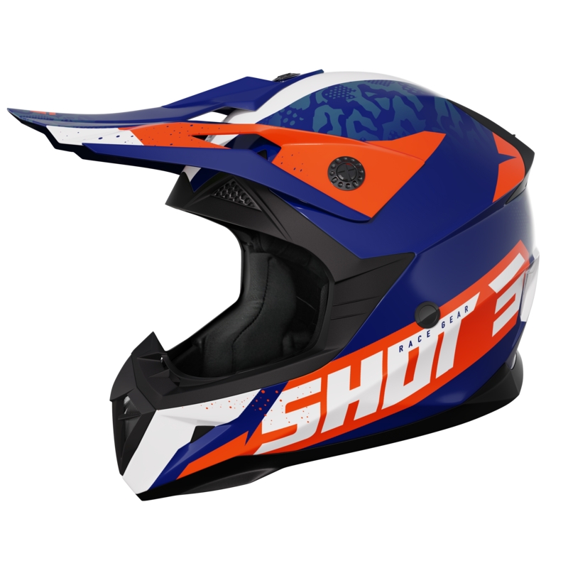 Motokrosová prilba na motocykel Shot Pulse Airfit modro-bielo-oranžová lesklá výpredaj