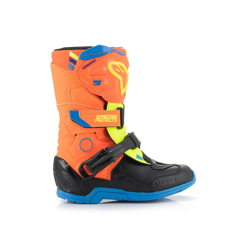 Detské čižmy na motocykel Alpinestars Tech 3S Kids fluorescenčno oranžovo-modro-fluorescenčno žlto-čierne