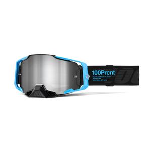 Motokrosové okuliare 100% ARMEGA Barely 2 modro-čierne (zrkadlové strieborné plexi)