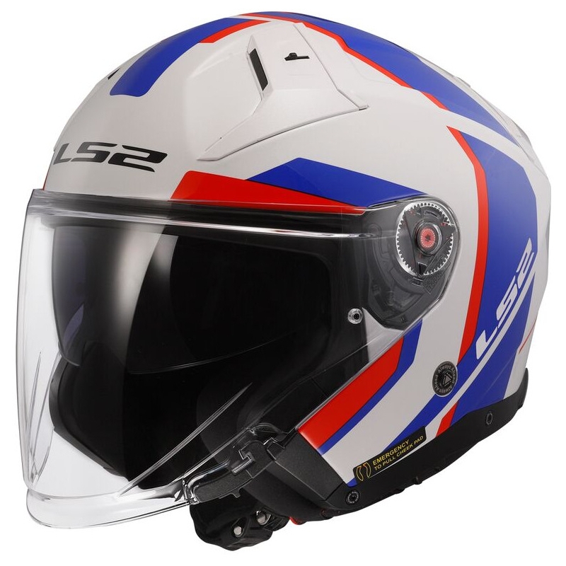 Otvorená prilba na motocykel LS2 OF603 Infinity II Focus bielo-modro-červená