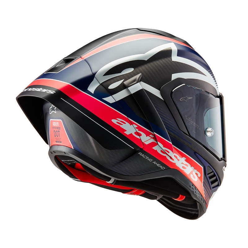Integrálna prilba na motorku Alpinestars Supertech R-10 Team carbon fluo červeno-modro-biela matná