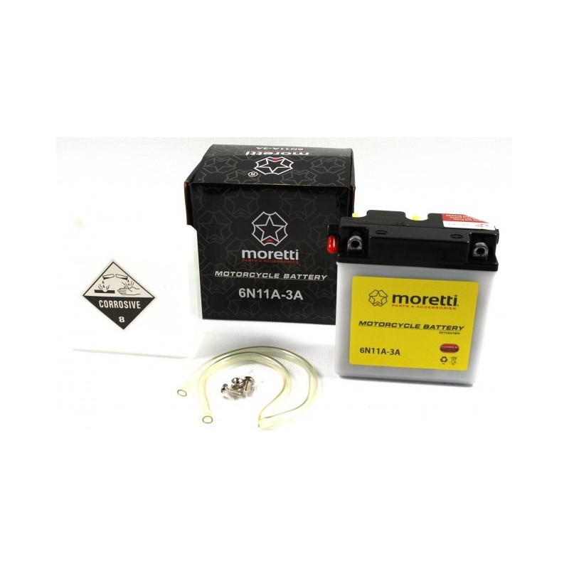 Konvenčná motocyklová batéria Moretti 6N11A - 3A, 6 V, 11 Ah