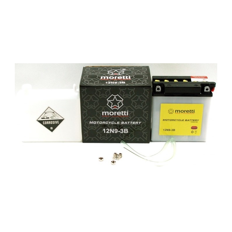 Konvenčná motocyklová batéria Moretti 12N9 - 3B, 12 V, 9 Ah