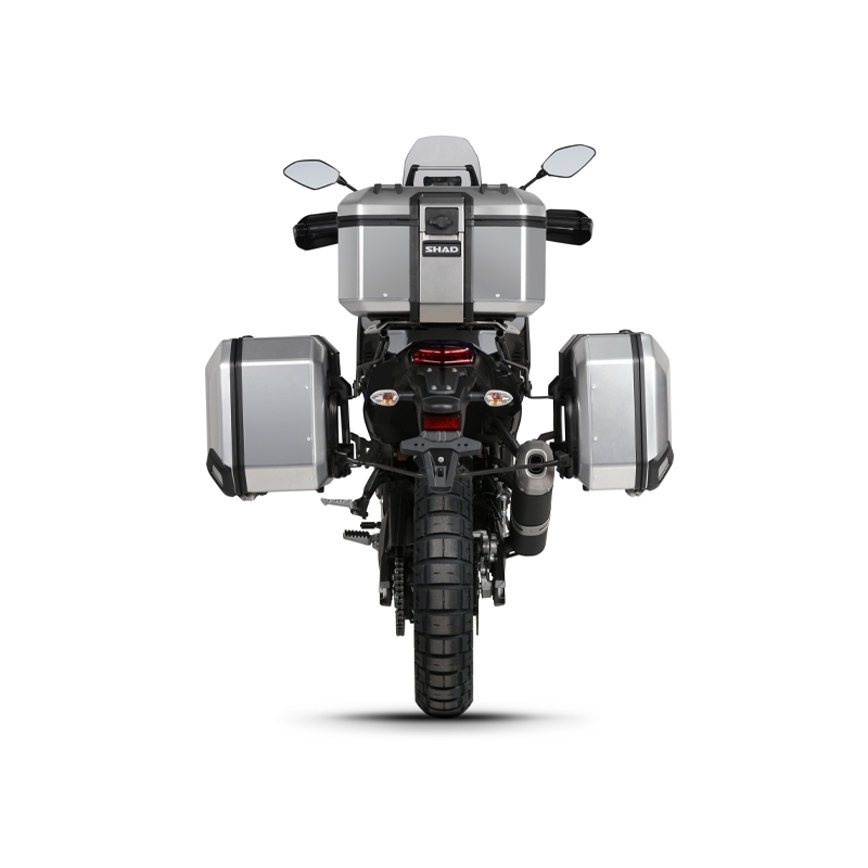 Kompletná sada hliníkových kufrov SHAD TERRA, 48 litrový vrchný kufor, 36/47 litrový bočné kufre, vrátane montážnej sady a platni SHAD YAMAHA Tenere 700 XTZ690