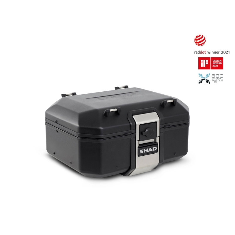 Kompletná sada čiernych hliníkových kufrov SHAD TERRA BLACK , 37 litrov vrchný kufor, 47L/47 litrov bočné kufre, vrátane montážnej sady a platni SHAD YAMAHA MT-09 Tracer / Tracer 900