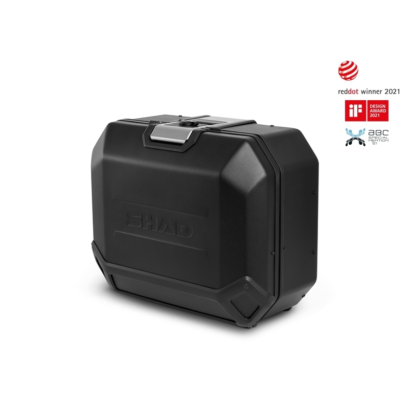 Kompletná sada čiernych hliníkových kufrov SHAD TERRA BLACK , 48 litrov vrchný kufor, 36/36 litrov bočné kufre, vrátane montážnej sady a platni SHAD HONDA NC 750 X