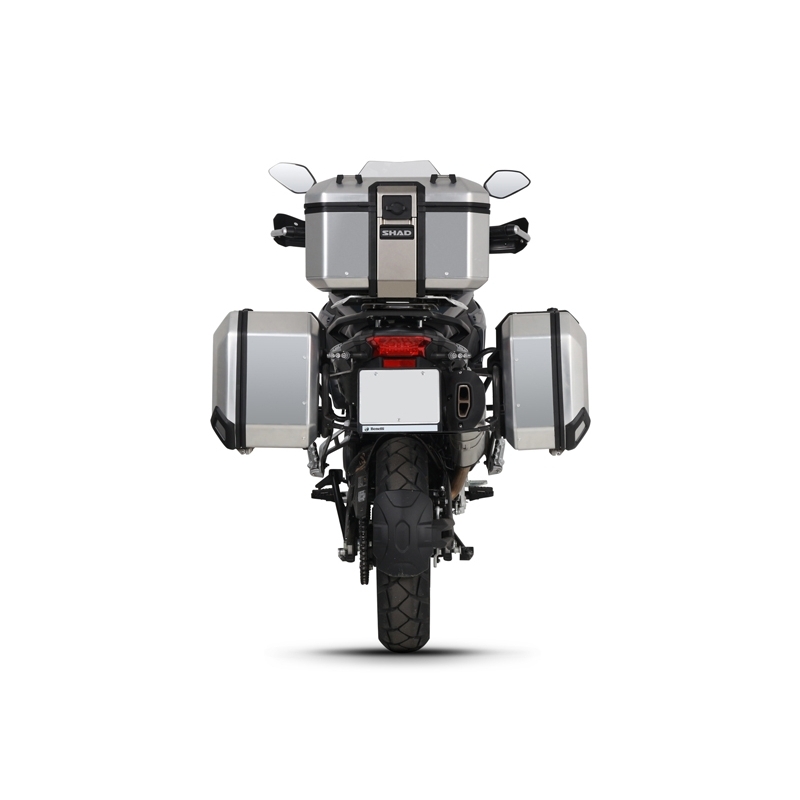 Kompletná sada hliníkových kufrov SHAD TERRA, 55L vrchný kufor + 36L / 47L bočné kufre, vrátane montážnej sady a dosky SHAD Benelli TRK 502 X 2022 -
