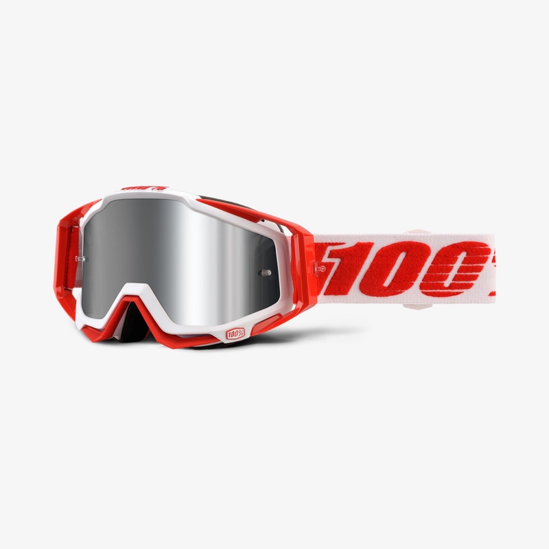 Okuliare 100 % Racecraft PLUS Bilal červeno-biele (strieborné plexisklo)