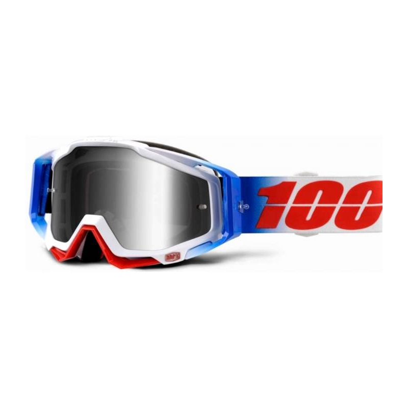 Okuliare 100 % Racecraft Fourth modro-bielo-červené (strieborné chróm plexisklo + číre plexisklo)