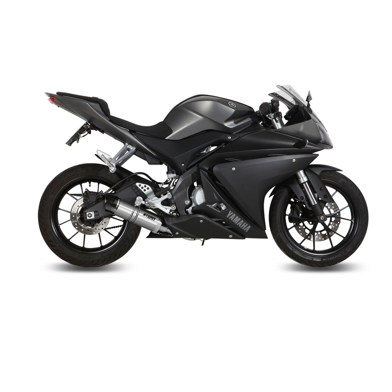 Výfuk kompletný 1x1 STORM GP Stainless Steel with carbon cap pre YAMAHA YZF-R 125 2014-2018, YAMAHA MT 125 2015-2019