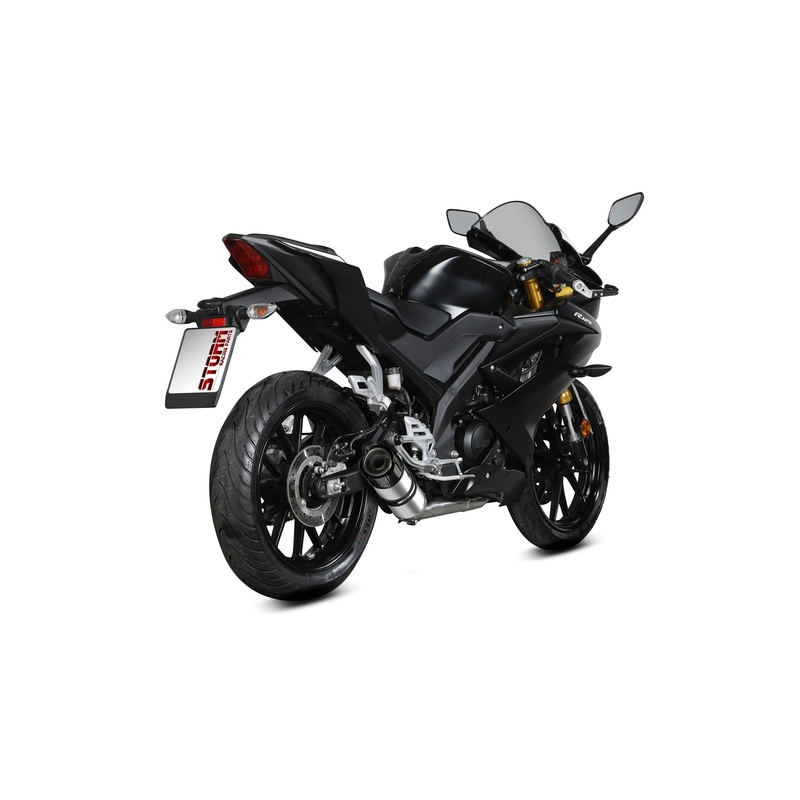Výfuk kompletný 1x1 STORM GP Stainless Steel with carbon cap pre YAMAHA YZF-R 125 2019-2024, YAMAHA MT 125 2015-2024