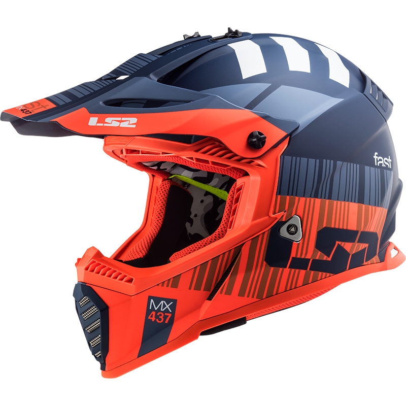 Detská motokrosová prilba LS2 MX437 FAST EVO MINI XCODE fluorescenčno oranžovo-modrá