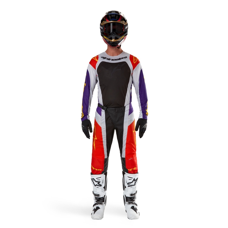 Motokrosové nohavice Alpinestars Techstar Ocuri oranžovo-šedo-fialovo-žlté výpredaj
