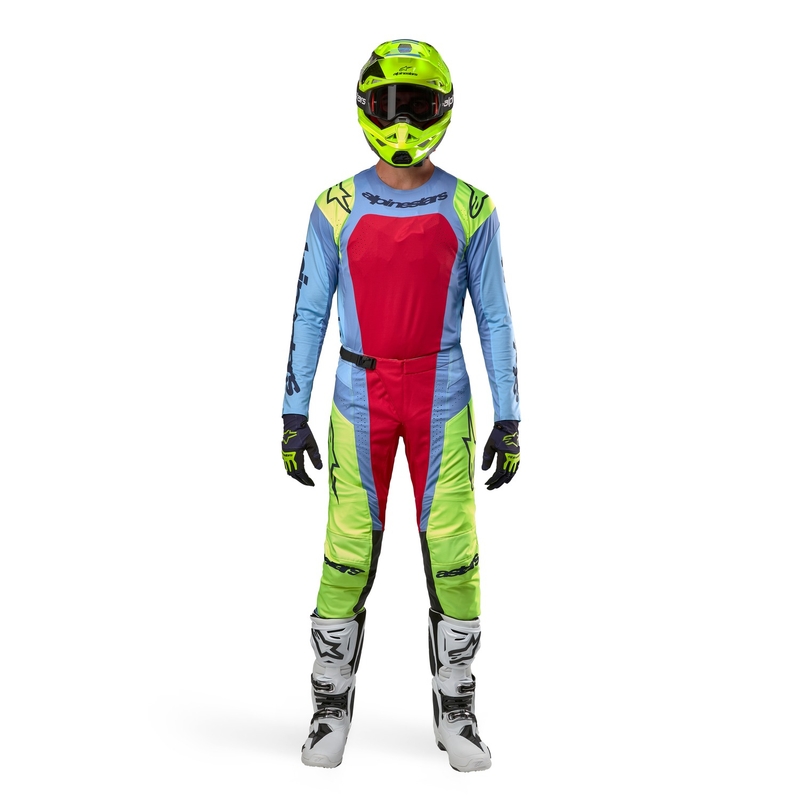 Motokrosové nohavice Alpinestars Techstar Ocuri svetlo modro-fluo žlto-červené