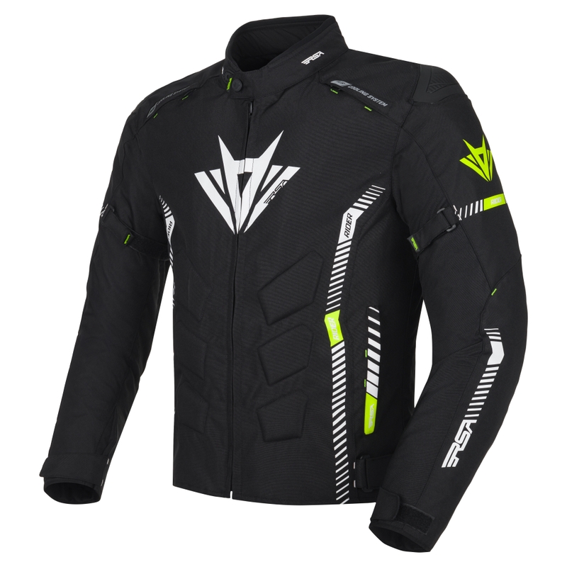 Bunda na motocykel RSA Rider čierno-bielo-fluo žltá