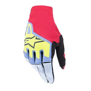 Motokrosové rukavice Alpinestars Techstar 2024 svetlo modro-červeno-žlto fluo-čierne